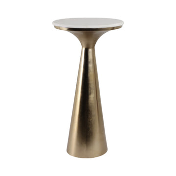 Tapered Metal Base And Marble Drink Table - White / Gold