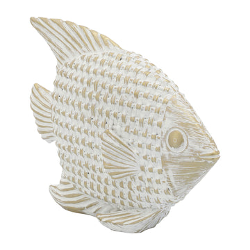 Ceramic7" Standing Fish Deco - White/Gold