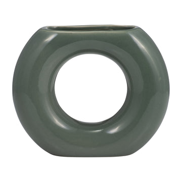 Ceramic 5" Donut Vase - Dark Sage