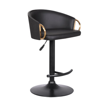 Solstice - Adjustable Black Swivel Barrstool - Black Powder / Gold