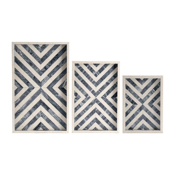 Resin Chevron Trays 13 / 18 / 24" (Set of 3) - Gray / White
