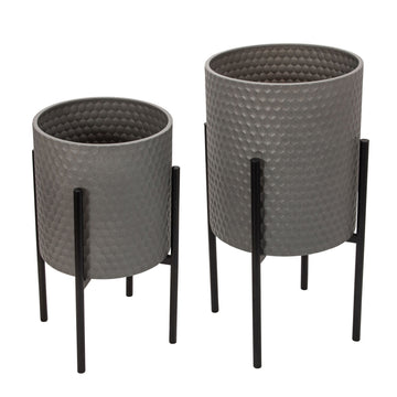 Honeycomb Planter On Metal Stand (Set of 2) - Gray / Black