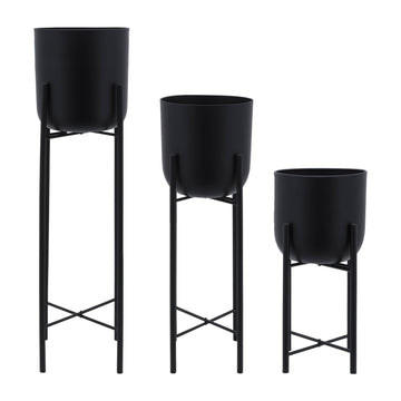 Metal Planters On Stand 40 / 30 / 20" (Set of 3) - Black