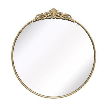 Fleur Applique Round Mirror - Gold