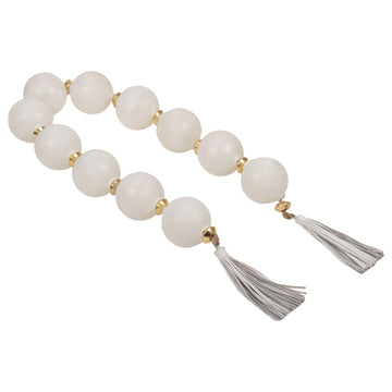 Camas White Glass Garland With Lether Tassel 56'' - Beige