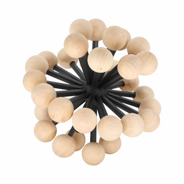 Orb With Wooden Knobs 10" - Black / Natural