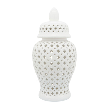 Cut-out Clover Temple Jar 24" - White