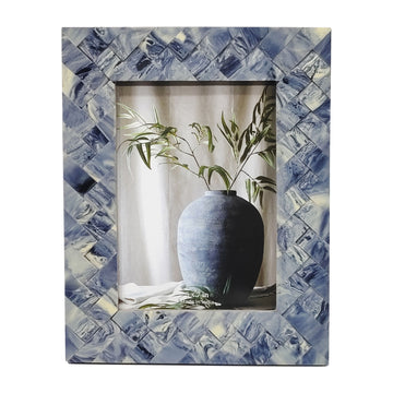 Polyresin Woven Photo Frame - Blue / Ivory