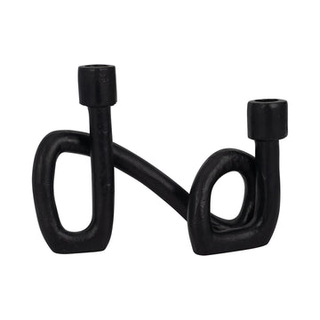 9" Swirled 2 Taper Candleholder - Black