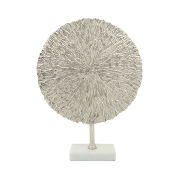 Metal 19" Textured Disk On Stand - Silver