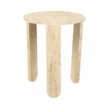 22" Louva Carved Travertine Accent Table - Beige