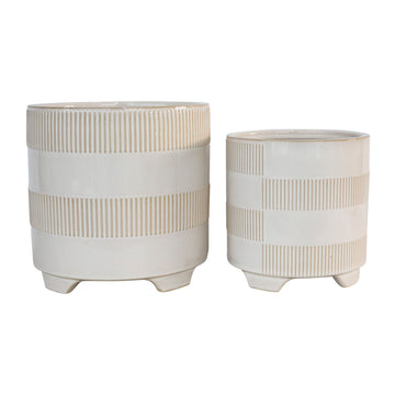 Ceramic Textured Footed Planters 6 / 8" (Set of 2) - Beige