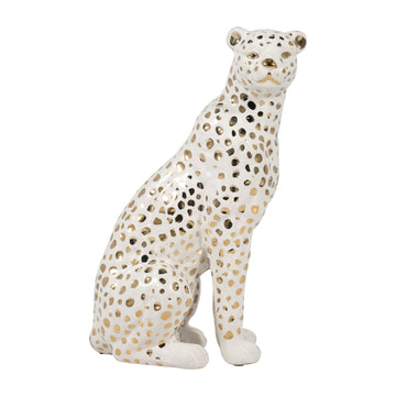 11" Sitting Leopard - White / Gold