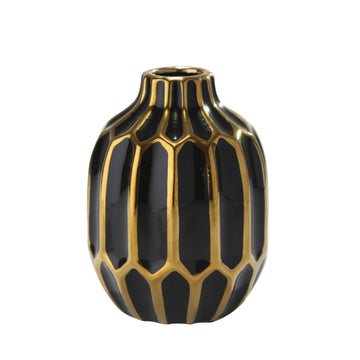 Ceramic Vase 8" - Black / Gold