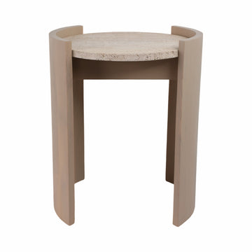 24" Leiona Travertine And Wood Accent Table - Beige