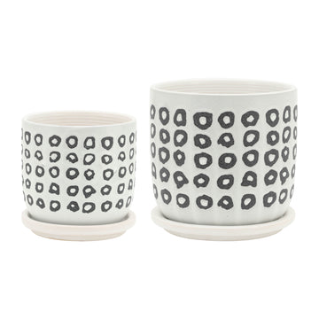 Aztec Planter With Saucer 5 / 6" (Set of 2) - Black