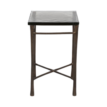 22" Thick Glass Top Square Accent Table - Antique Bronze