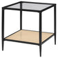 Amherst - Glass Top Metal with Cane Shelf End Table - Black