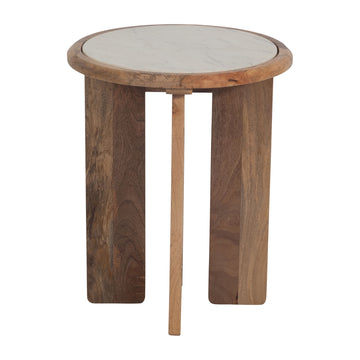 Wood And Marble 22" Asymmetrical Side Table - Natural